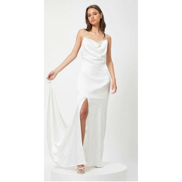 Elliatt Dresses & Skirts - ELLIATT Skylar Dress White Satin Long Open Back Bride Wedding S NWT $220